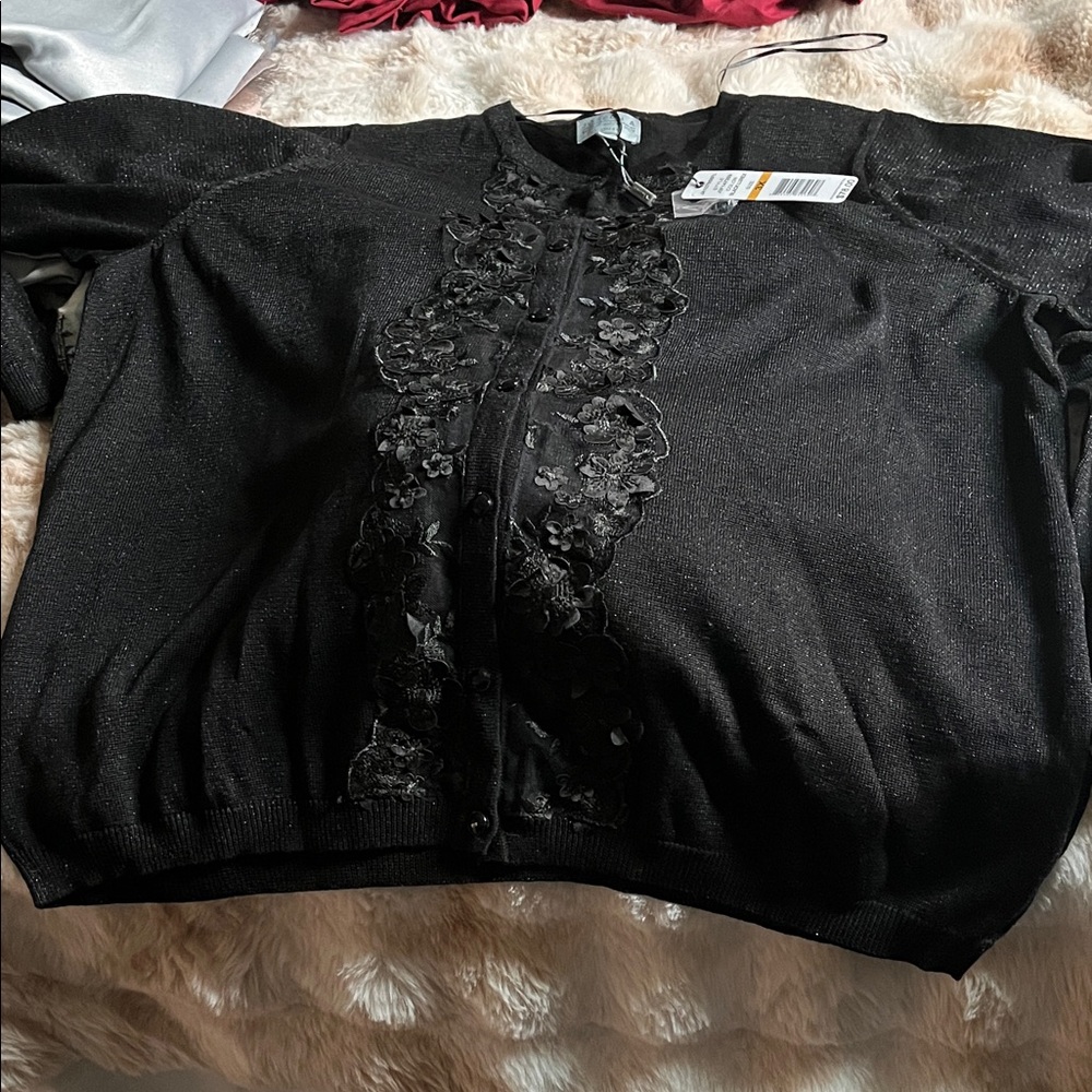 Joseph A Black Cardigan with Floral Detail